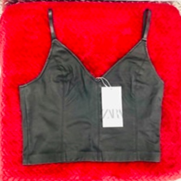 ZARA Faux Leather Cropped Top, M, NWT - Picture 1 of 4